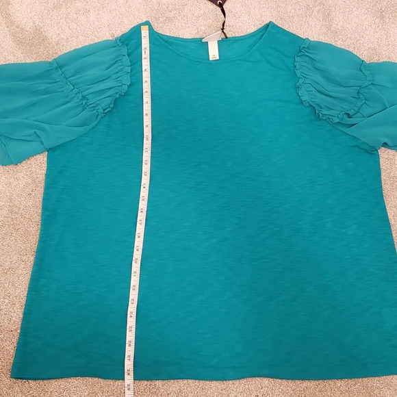 Cute Bell Sleeved Tee Women's Plus 2X 20W 22 peacock blue green teal whimsical - Picture 4 of 10
